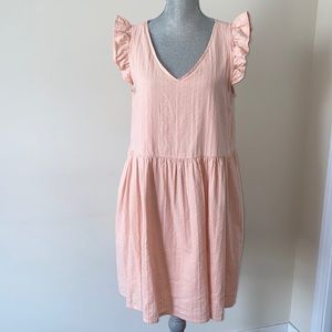 Listicle Cute Babydoll V Neck Sleeveless Forgiving Mini Dress Pink Size Large